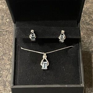 14K WG Diamond & Aquamarine Earrings and Pendant Set 😍💎